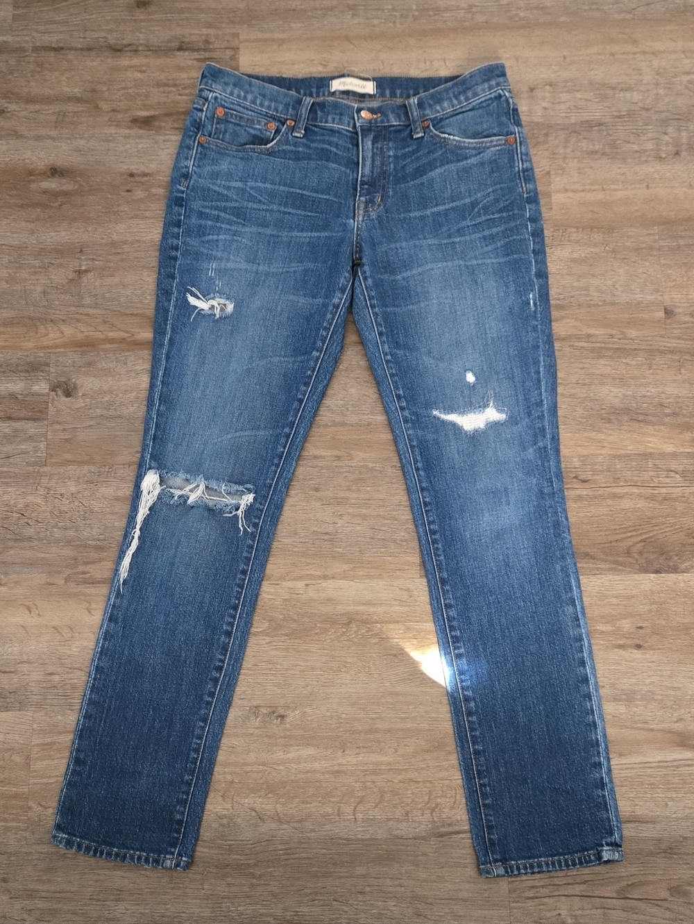 Madewell Distressed Boyfriend Jeans in Medium Blue